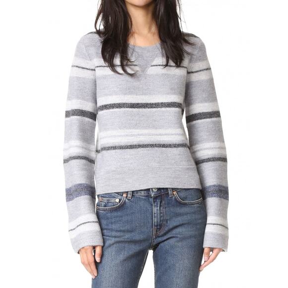 Derek Lam 10 Crosby Striped Crewneck Wool Wide Sleeve Sweater - Picture 1 of 10